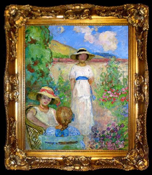 framed  Lebasque, Henri Three Girls in a Garden, ta009-2